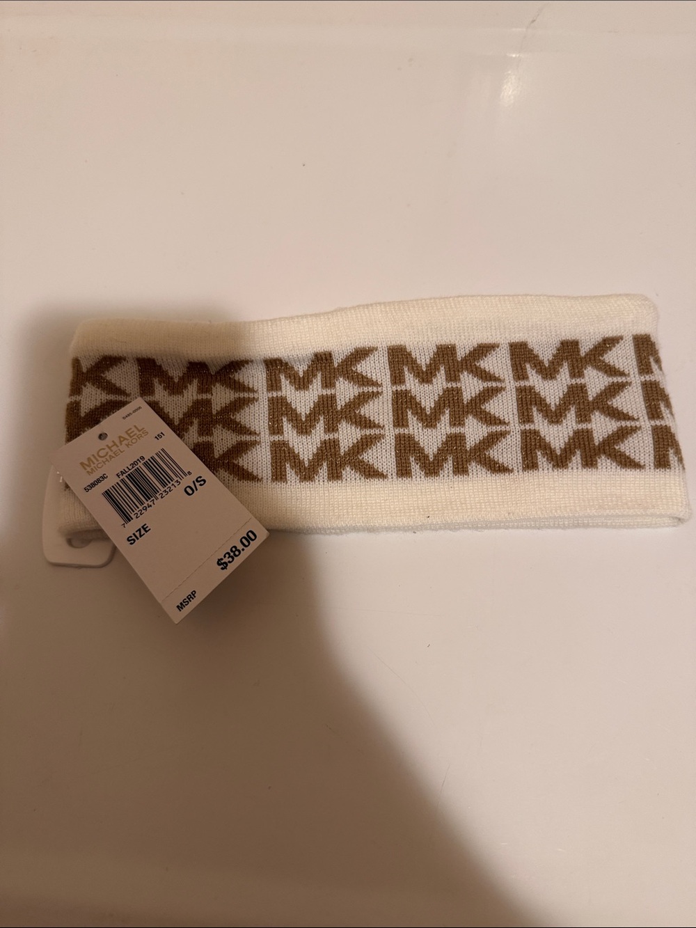 Michael Kors Cream and Gold MK Logo Knit Headband